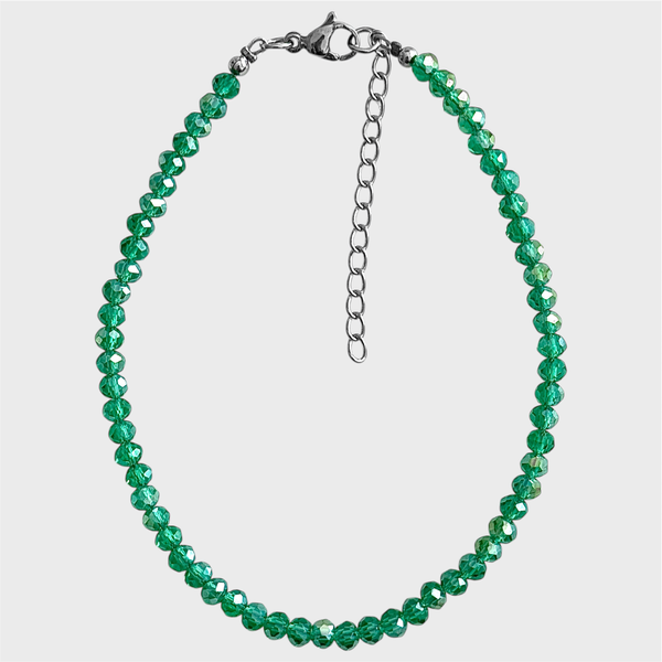 Producto - Tobillera de cristal checo y acero quirúrgico - Verde esmeralda - 4mm