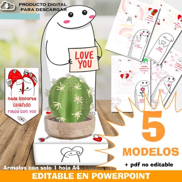 Producto - Kit Imprimible Portamacetas Cactus San Valentin Editable