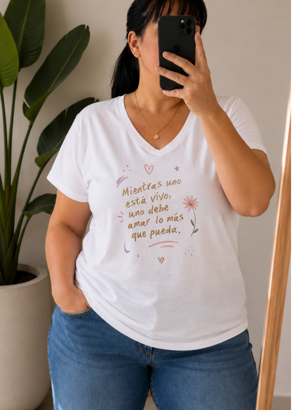 Producto - Remera de algodón blanco (Mientras uno esta vivo)