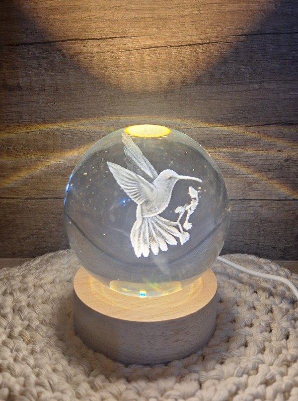 Producto - Lampara esfera de vidrio 3 D "Colibrí I"