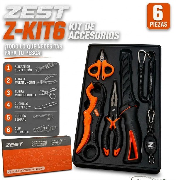 Producto - Kit de Accesorios Pesca Zest Z-kit6 6 Piezas BogaGrip Pinza S.Anillas Cuchillo - 0