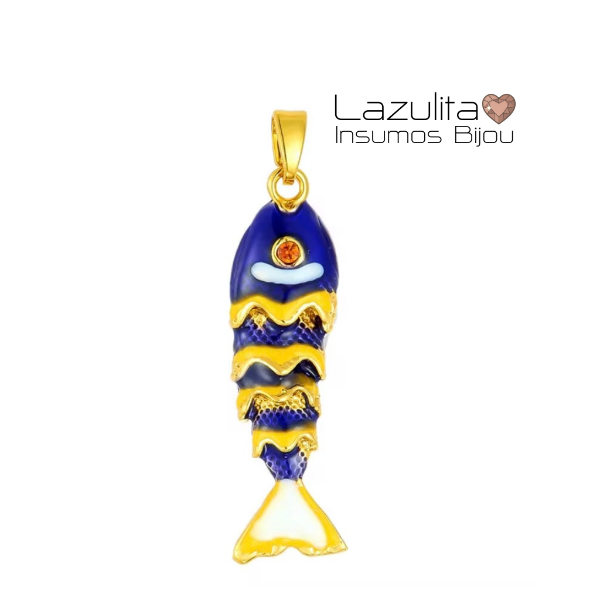 Producto - DIJE ESMALTADO PEZ BAÑO ORO AZUL
