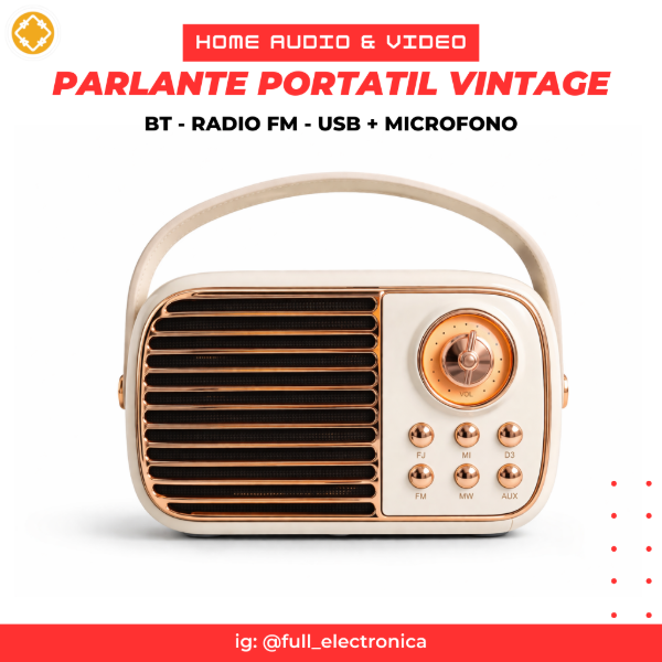 Producto - Parlante vintage BT / FM + micrófono y Karaoke Blanco