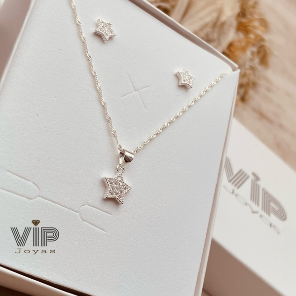 Producto - Set Cadena, Dije y Aros Estrellas Plata 925