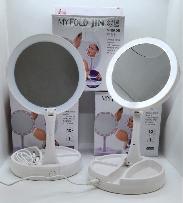 Producto - Espejo doble redondo plegable con luz - 1