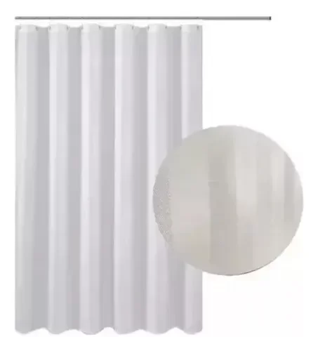Producto - Kit Cortina Baño Hotel + Ganchos Bolita De Acero+ Protector