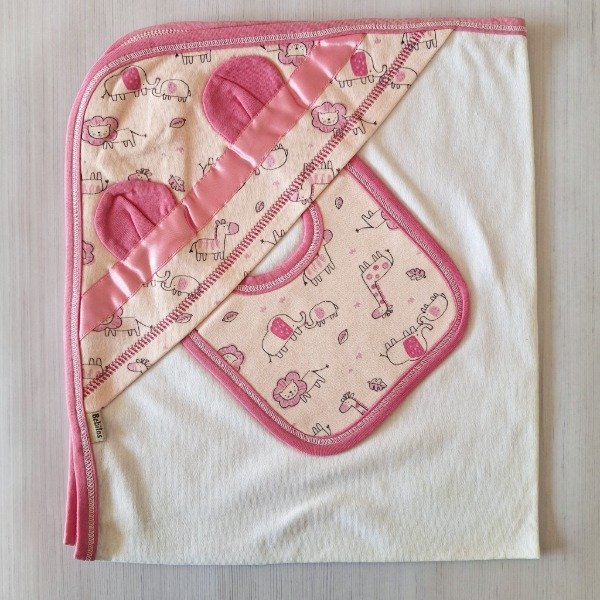Producto - Mantita Recibidora + Babero Animalitos Rosa Chicle