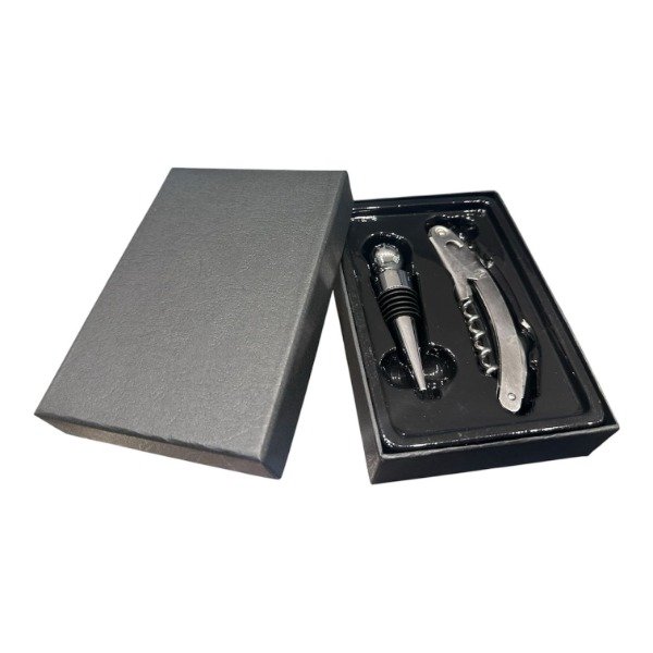 Producto - SET DESTAPADOR SACACORCHOS Y TAPON DE METAL VINOS PERSONALIZADO
