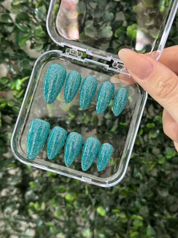 Producto - Uñas Verde Agua Glitter