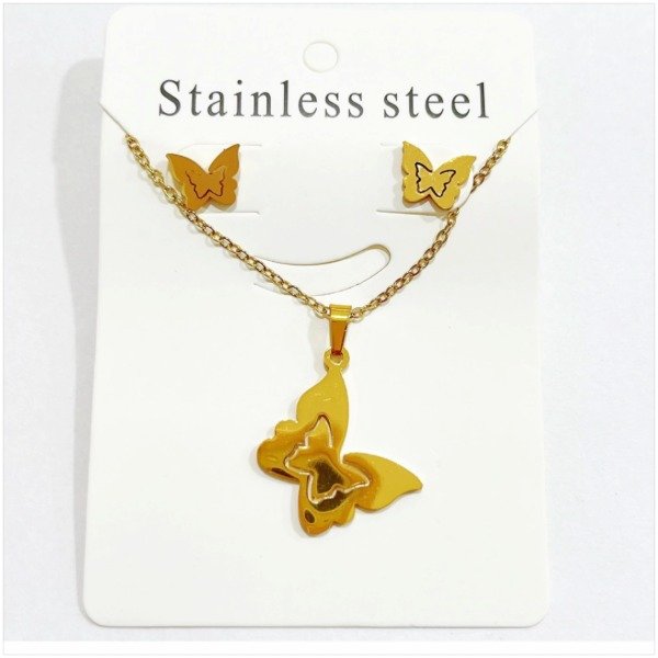 Producto - Conjunto collar y aros en acero dorado