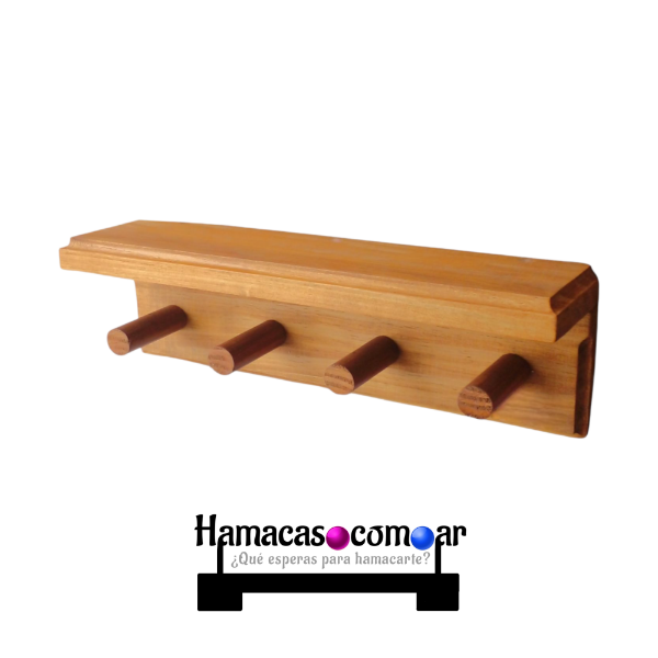 Producto - Perchero madera premium para pared largo 40 cm con 4 perchas