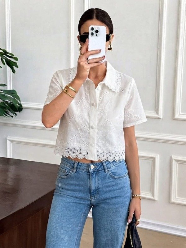 Producto - CAMISA BRODERIE MANGA CORTA MODA TOTAL DETALLES EN CROCHET
