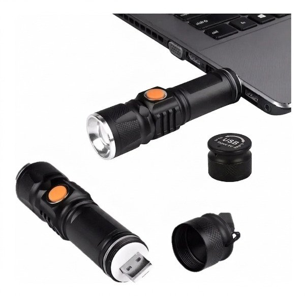 Producto - Linterna Mano Led T6 Aluminio Tactica Recargable USB Trasero sin Cables 3600L - 10