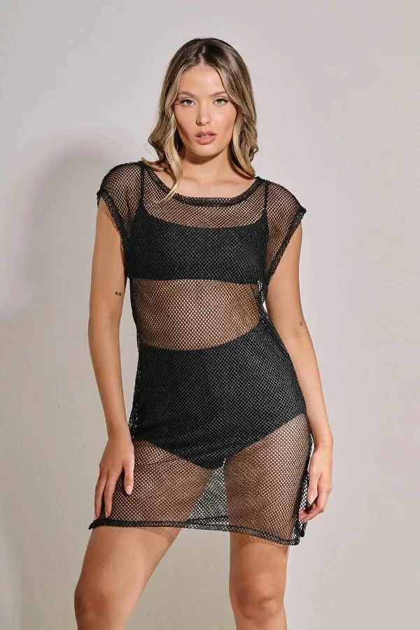 Producto - VESTIDO MANGAS JAPONESAS BEACHWEAR NEGRO PR50491V26  (Talle 1, 2)