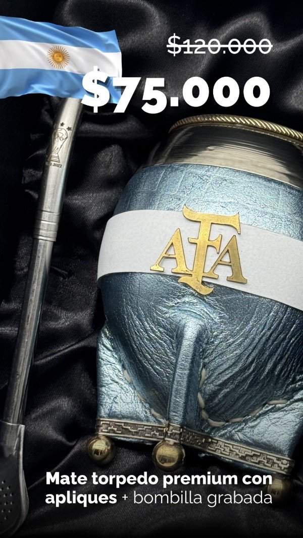 Producto - MATE TORPEDO ARGENTINA 2026 + BOMBILLA MUNDIAL