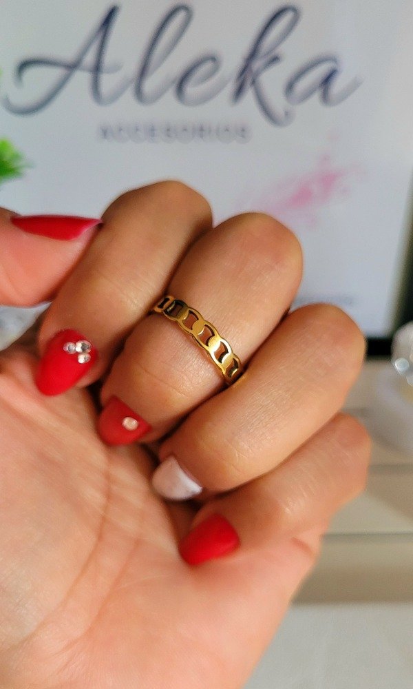 Producto - Anillo cadena (talle 19) de acero dorado - 0