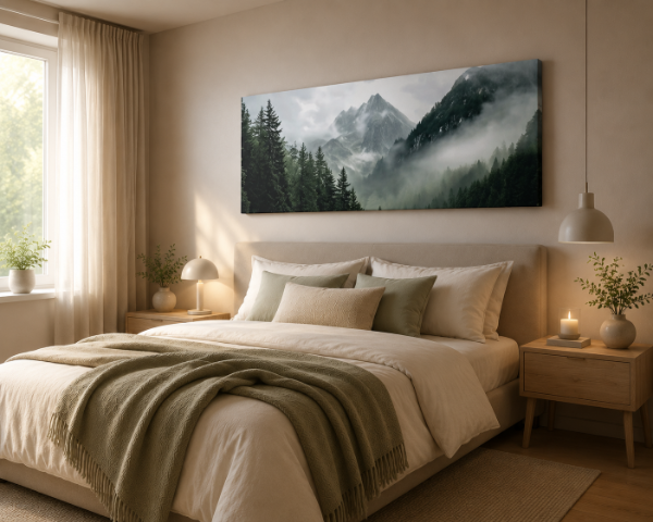 Producto - Cuadro MISTY FOREST APAISADO, bosque y montañas