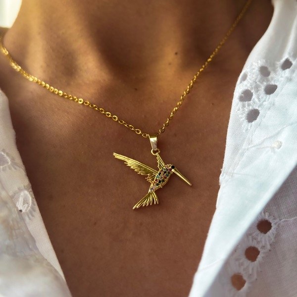 Producto - Collar dorado colibrí (cod. 650)