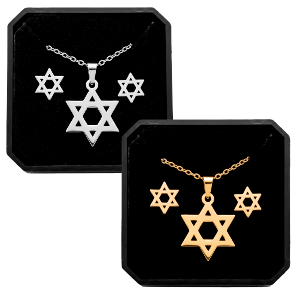 Producto - PROMO Dije Estrella De David + Cadena + Aros + Estuche (PACK X2 UNIDADES)
