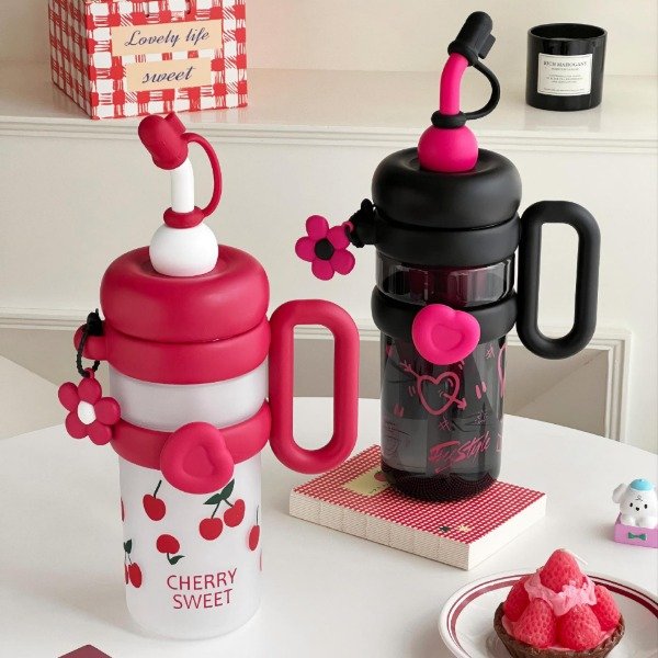 Producto - VASO CON ASA CON SORBETE Y FILTRO CORAZONES - 1000 ML  YS-8033