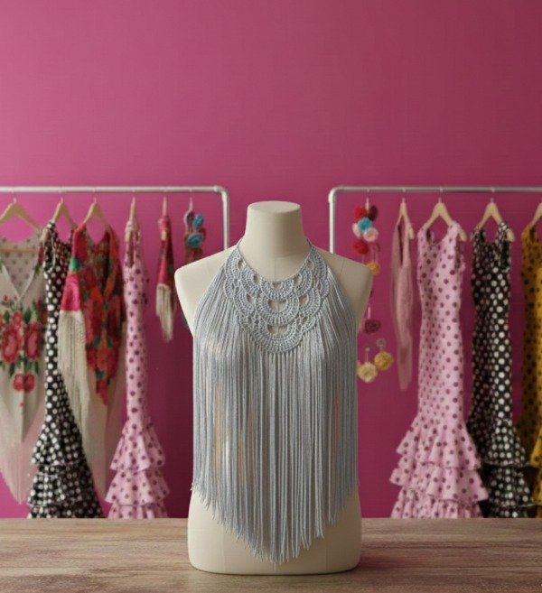 Producto - Collar De Flecos De Seda XL Plata