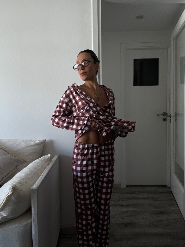 Producto - PIJAMA CAMISERO CUADRILLE MARRON