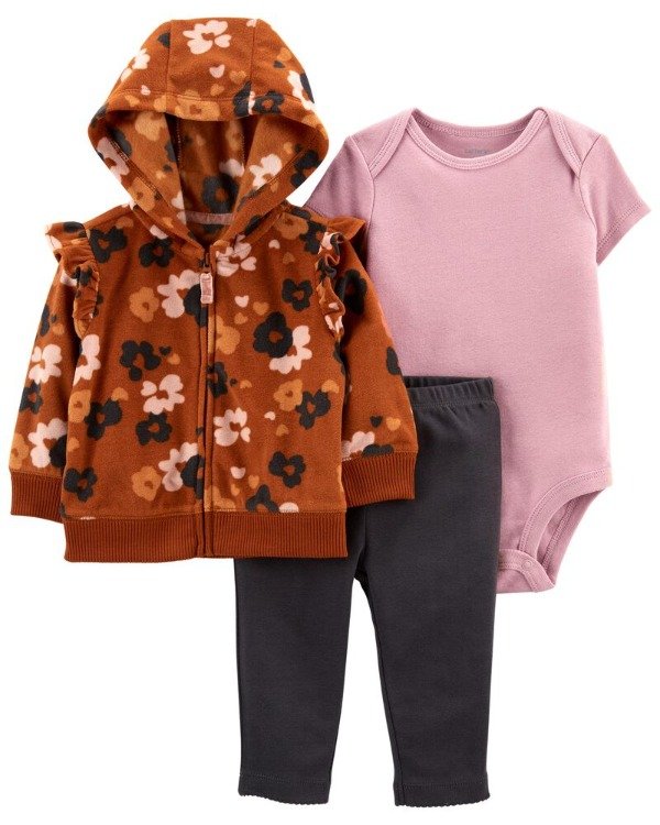 Producto - Trio Micropolar Beba con Chaleco Marroncito Flores Rosa