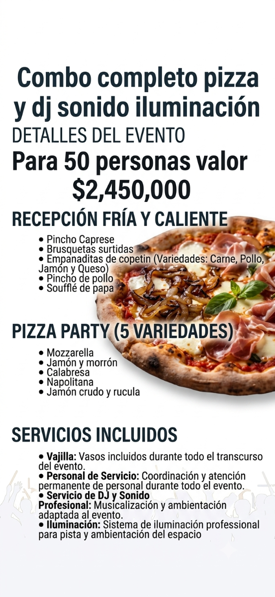 Producto - Pizza Party y disc jockey