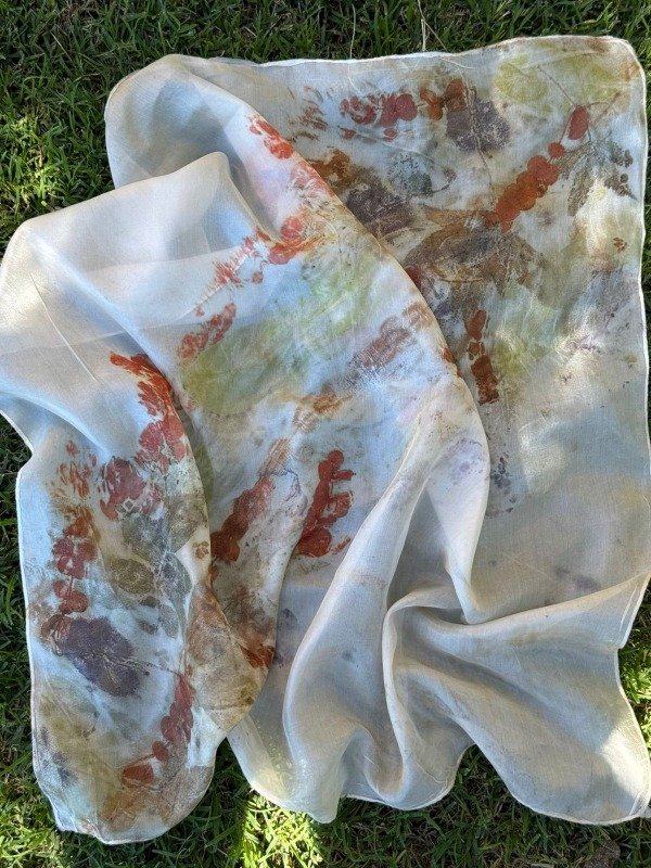 Producto - Pañuelo Medium ECOPRINT Seda Natural TERRACOTA