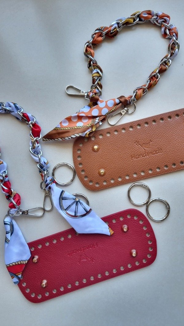Producto - Base para bolso/cartera de 8 cm x 20 cm + 2 cadenas con pañuelo + argollitas