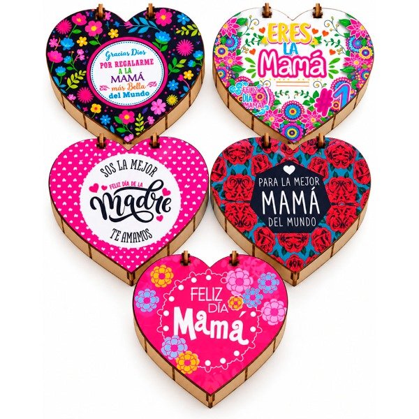 Producto - BOMBONERA CORAZON DE FIBROFACIL DIA DE LA MADRE 16X16CM