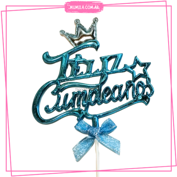 Producto - Topper Feliz cumpleaños celeste corona FC12