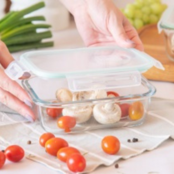 Producto - Contenedor de vidrio templado con tapa hermético 14,5x10,5x5