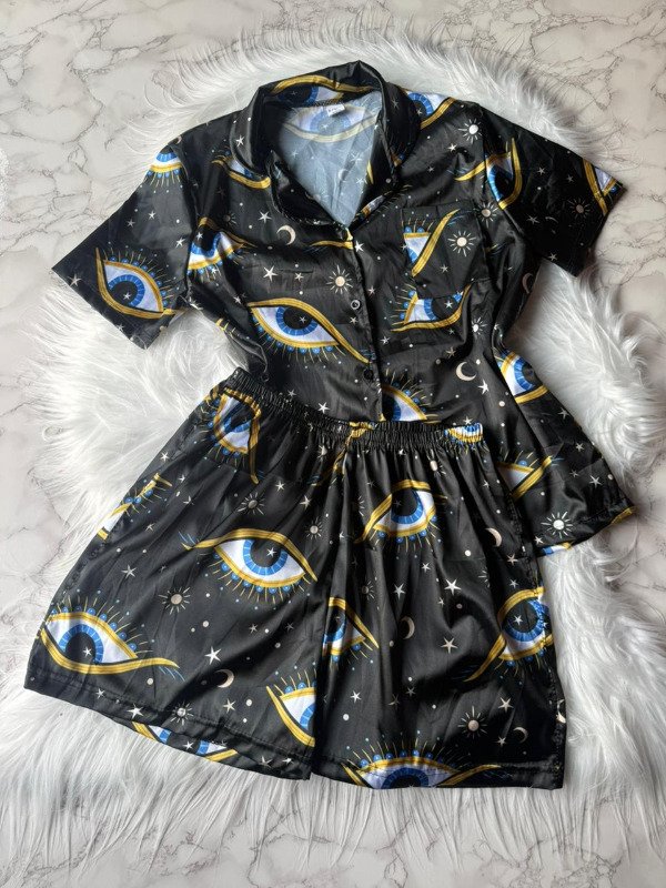 Producto - Pijama camisero animado de saten - Ojos