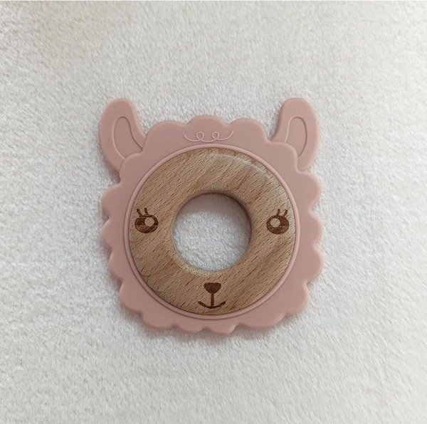 Producto - Mordillo silicona y madera Llama rosa