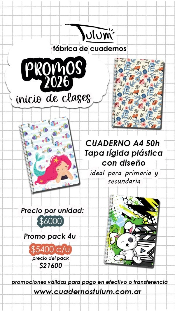 Producto - PROMO PACK x4 Cuaderno A4 tapa rígida plástica 50h LEER DESCRIPCIÓN!