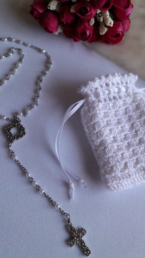Producto - Rosario y Bolsita de Guarda, Diseño en Blanco Seda