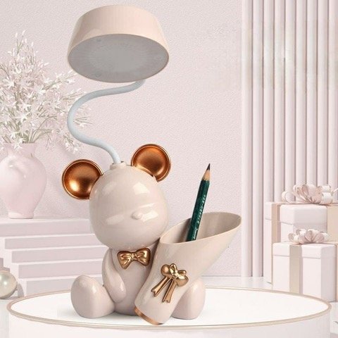 Producto - Osito luz velador rosa con lapicero y sacapuntas