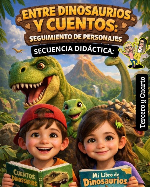 Producto - SD.ENTRE DINOSAURIOS Y CUENTOS: SEGUIMIENTO DE PERSONAJES. TERCERO Y CUARTO