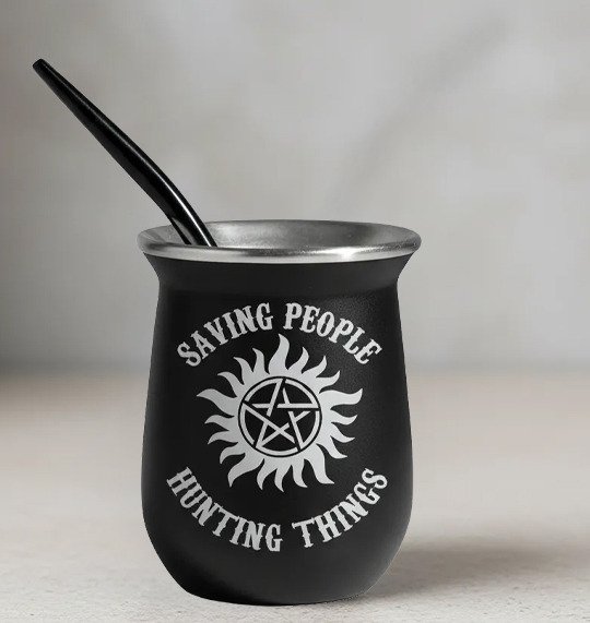 Producto - Mate De Acero Simil Stanley Con Bombilla Supernatural Serie