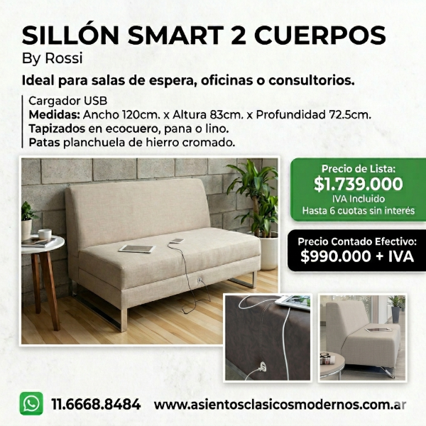 Producto - Sillón Profesional SMART USB, Ideal Oficinas, Salas de Espera, Hogares!!