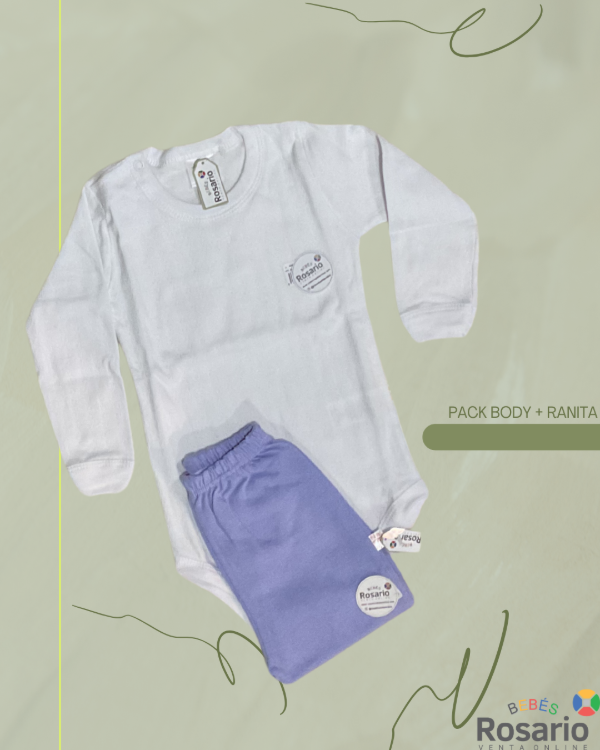 Producto - PACK de algodón Body + Ranita - Blanco lavanda - Talle 9-12 MESES