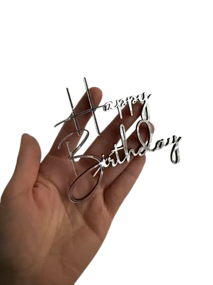 Producto - Topper MDF FRONTAL con vinilo plateado: Happy birthday