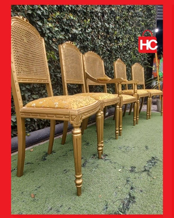 Producto - Juego de comedor antiguo estilo Luis XVI (4 sillas + 2 sillones de cabecera) - 5