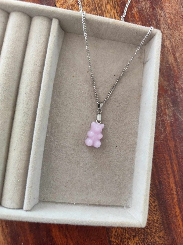 Producto - Collar osito rosa claro. Acero quirúrgico