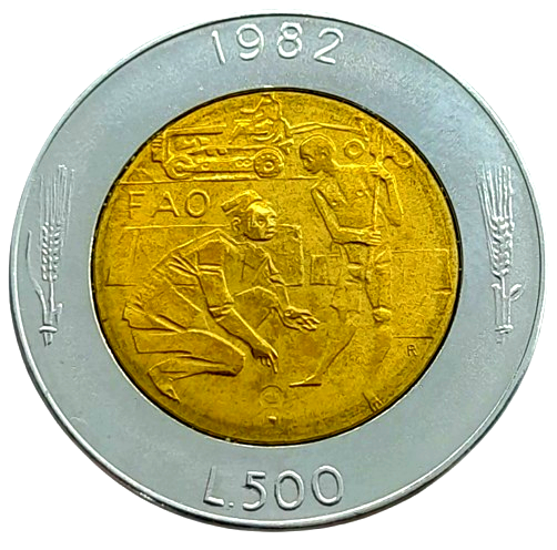 Producto - San Marino FAO 500 Liras 1982 Logros Sociales Km#140 Aunc