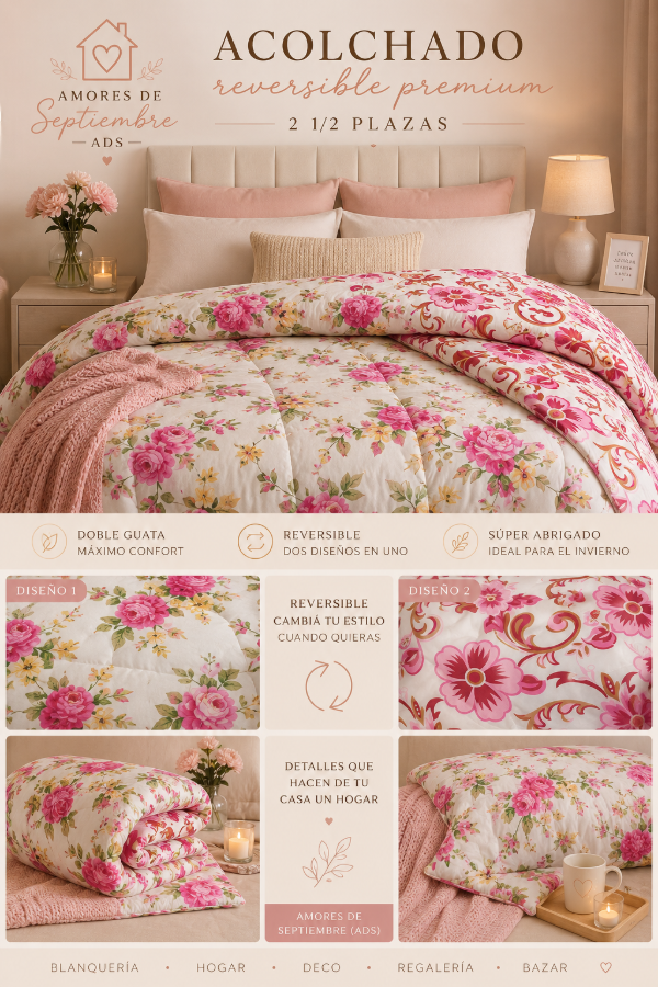 Producto - Acolchado reversible premium  2 plazas y media