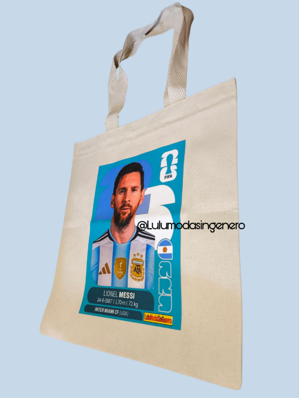Producto - Tote Bag Messi Figurita Mundial + 2 vinilos