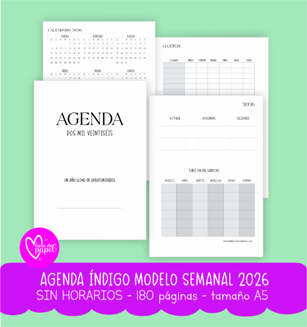 Producto - AGENDA SEMANAL ÍNDIGO SIN HORARIOS