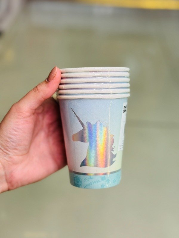 Producto - Vaso polipapel unicornio iridiscente x6u